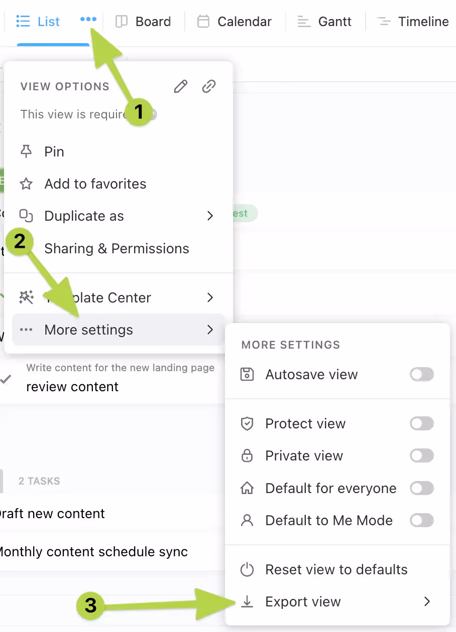 Export List or Table View Export List or Table View
